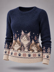 Women's Cute Winter Cats Print Cat Lovers Casual Sweater