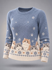 Women's Cute Winter Cats Print Cat Lovers Casual Sweater