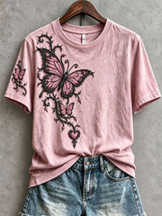 Women's Gothic-Style Breast Cancer Awareness Butterfly T-Shirts