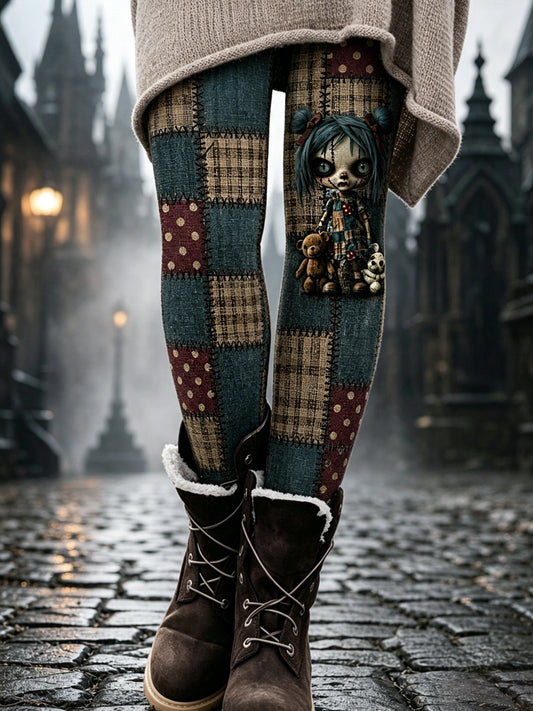 Women's Halloween Patchwork Print Leggings