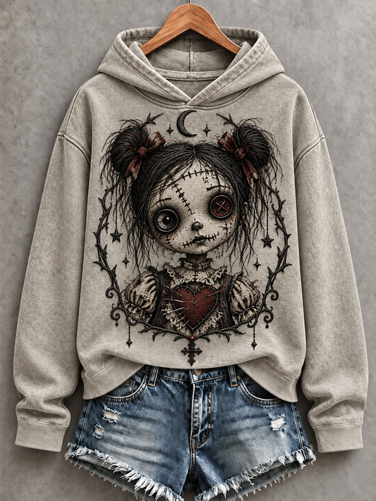 Women's Halloween Art Patchwork Print Casual Hoodie