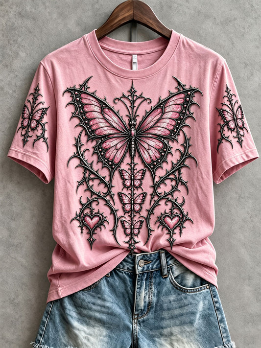 Women's Gothic-Style Breast Cancer Awareness Butterfly T-Shirts