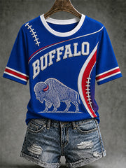 Women's Football Lover Buffalo Print Casual Tee