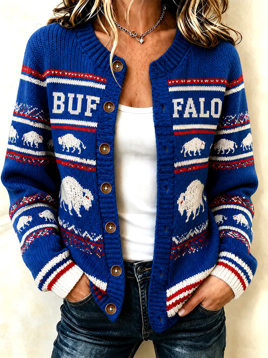 Women's Football Lover Buffalo Print Casual Cardigan