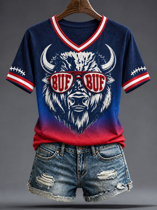 Women's Football Lover Buffalo Art Printed T-shirt