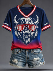 Women's Football Lover Buffalo Art Printed T-shirt
