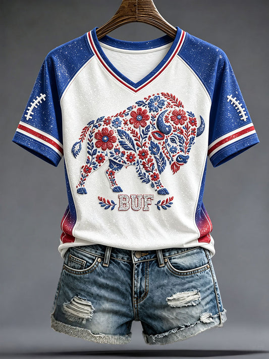 Women's Football Lover Buffalo Art Printed T-shirt