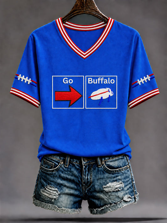 Women's Let's Go Buffalo Football Fans Lovers Gameday Casual Short-Sleeved T-shirt