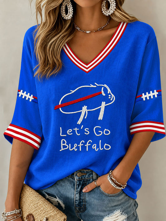 Women's Go Buffalo Football Fans Lovers Gameday Casual V-Neck T-Shirt