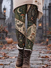 Women's Gothic Halloween Forest Witch Mushroom Patchwork Leggings