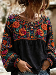Women's Day of the Dead Mexican Folk Colorful Floral Print Shirt