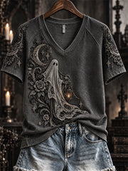 Women's Halloween Gothic Ghost Lace Art Print short-sleeved T-shirt