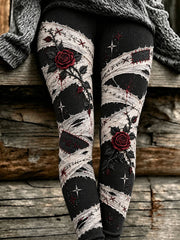 Women's Halloween Rose Print Velvet Leggings