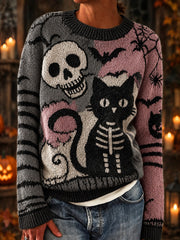 Women's Halloween Cat Printed Sweater