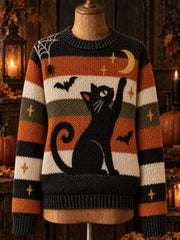 Women's Halloween Cat Printed Sweater