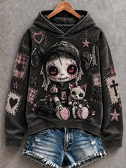 Women's Halloween Creepy Dolls Print Casual Hoodie