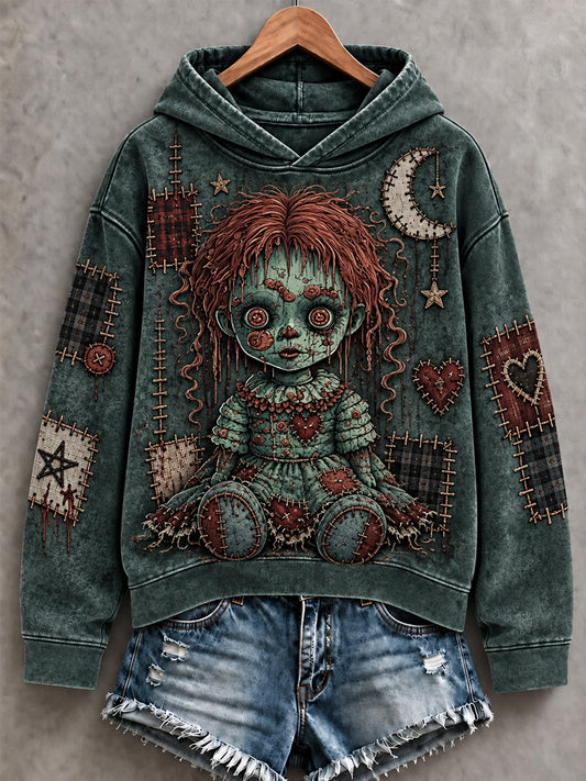 Women's Halloween Creepy Dolls Print Casual Hoodie