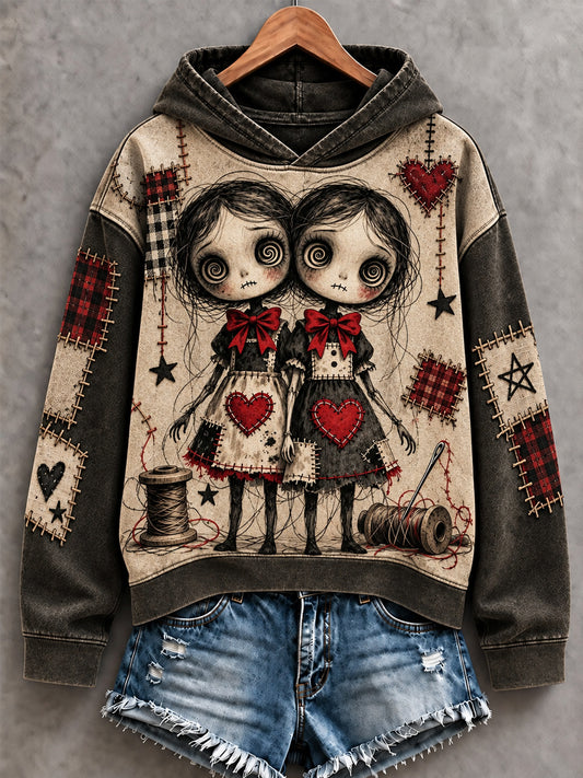Women's Halloween Creepy Dolls Print Casual Hoodie