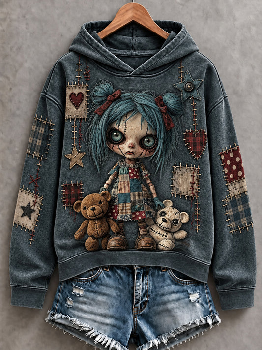 Women's Halloween Creepy Dolls Print Casual Hoodie