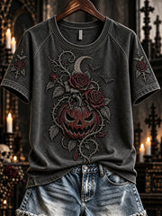 Women's Vintage Halloween Gothic Pumpkin Print Short-sleeved T-shirt