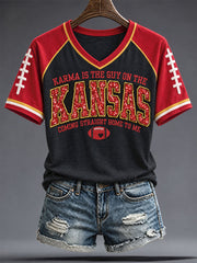 Women's Music Lover Kansas Football Lover Prrinted T-shirt