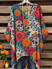 Women's Mexico Day of The Dead Floral Art Printed Tops