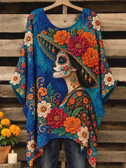 Women's Mexico Day of The Dead Floral Art Printed Tops