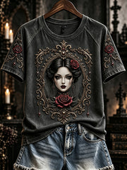 Women's Vintage Rose Gothic Girl Print Short-sleeved T-shirt