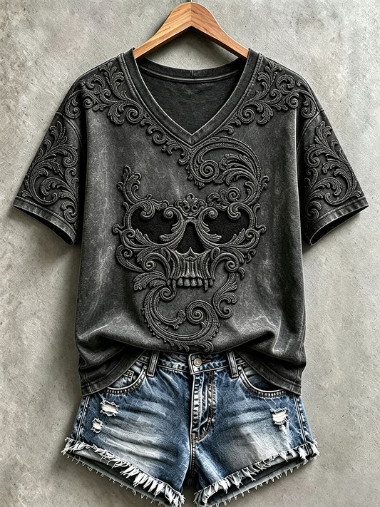 Women's Halloween Skull V-Neck T-Shirts
