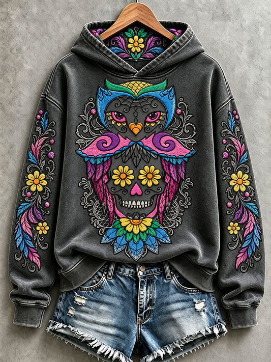 Women's Halloween Floral Owl and Skull Hoodies