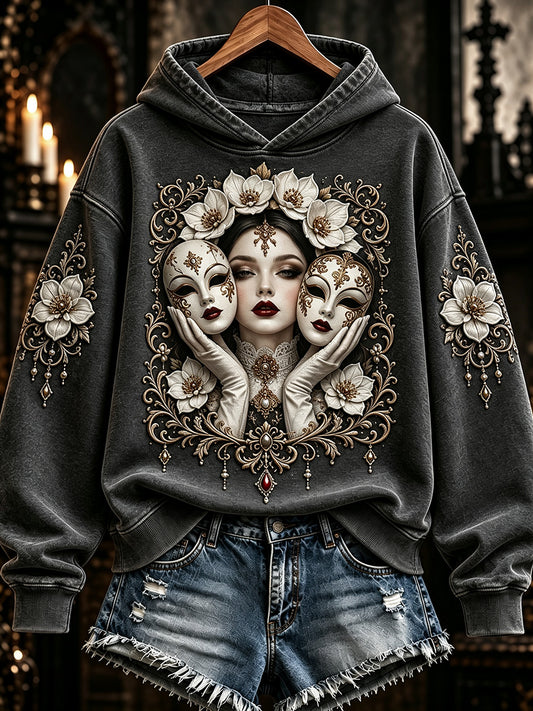 Women's Vintage Rose Gothic Girl Print Comfy Hoodie