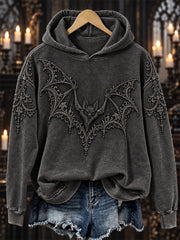 Women's Halloween Gothic Lace Bat Art Print Cozy Hoodie
