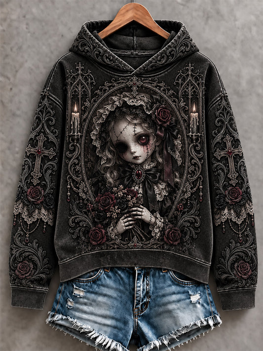 Women's Halloween Creepy Dolls Print Casual Hoodie