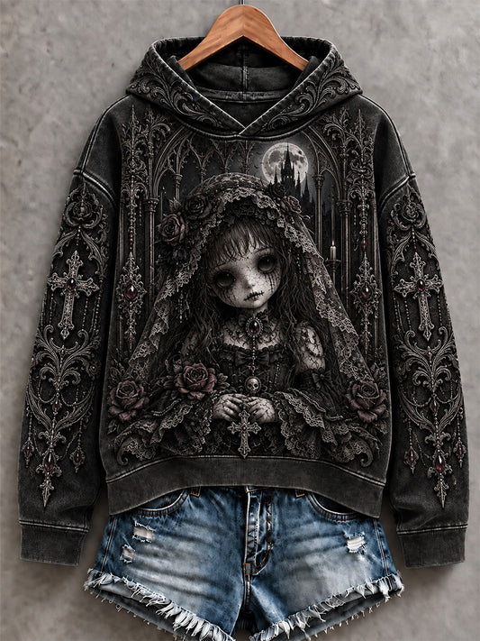 Women's Halloween Creepy Dolls Print Casual Hoodie