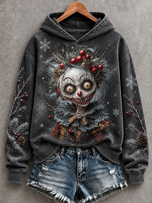 Women's Halloween Creepy Dolls Print Casual Hoodie