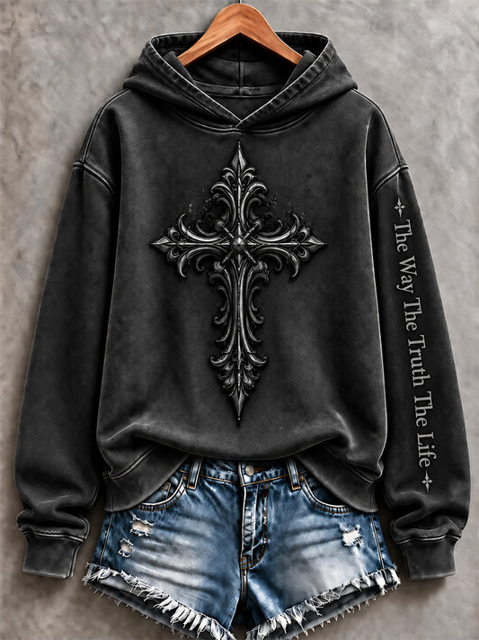 Women's Christian Cross Print Casual Hoodie