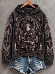Women's Halloween Creepy Dolls Print Casual Hoodie