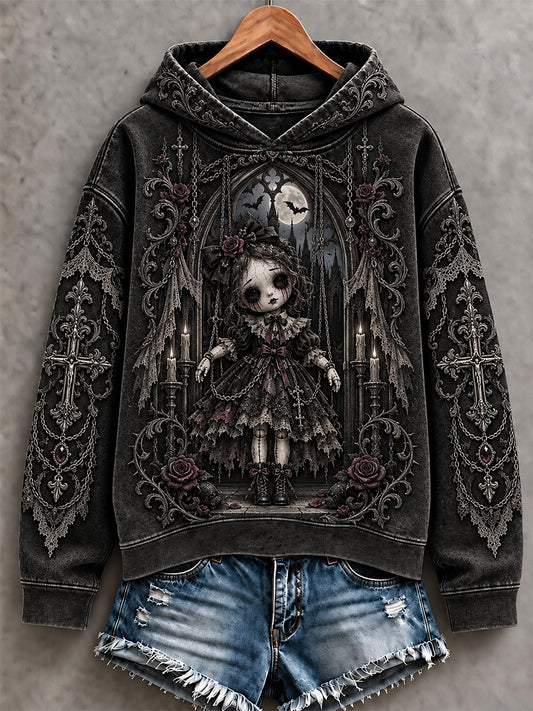 Women's Halloween Creepy Dolls Print Casual Hoodie