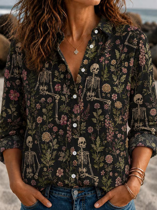 Women's Gothic  Halloween Skeleton Floral Shirts