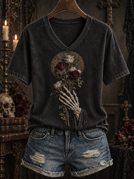 Women's Halloween Gothic-style patterned casual short-sleeve T-shirt