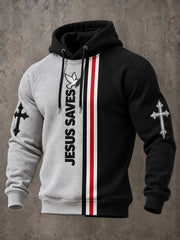 Men's "Jesus Saves" Print Casual Velvet Raglan Hoodie