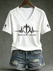 Women's faith-themed pattern-printed casual short-sleeved T-shirt