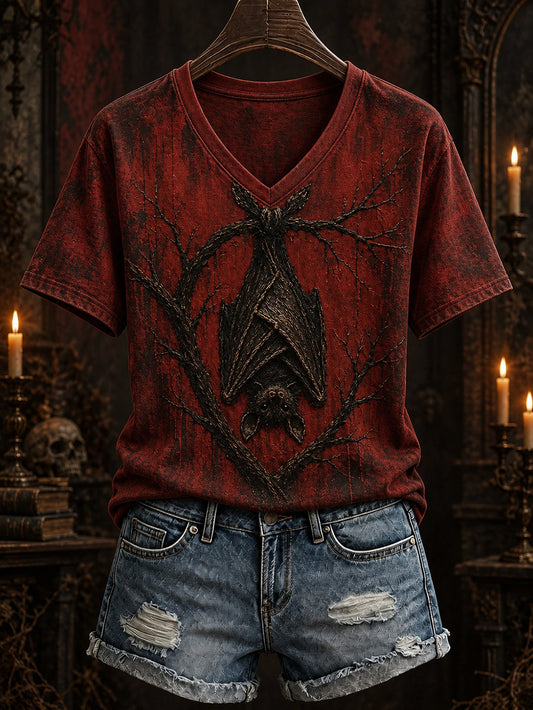 Women's Halloween Bat Pattern Print  Short-sleeved T-shirt