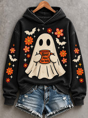 Women's Boo Also Go Vote Halloween Ghost Print Cozy Hoodie