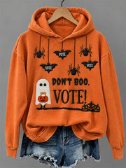 Women's Don't Boo Vote Halloween Ghost Print Cozy Hoodie