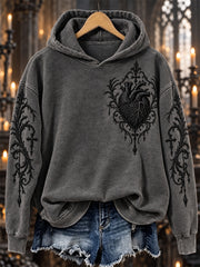 Women's Halloween Gothic Heart & Cross Lace Art Print Hoodie