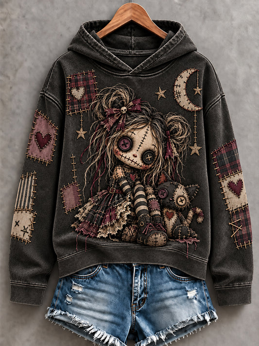 Women's Halloween Creepy Dolls Print Casual Hoodie