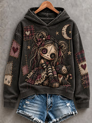 Women's Halloween Creepy Dolls Print Casual Hoodie