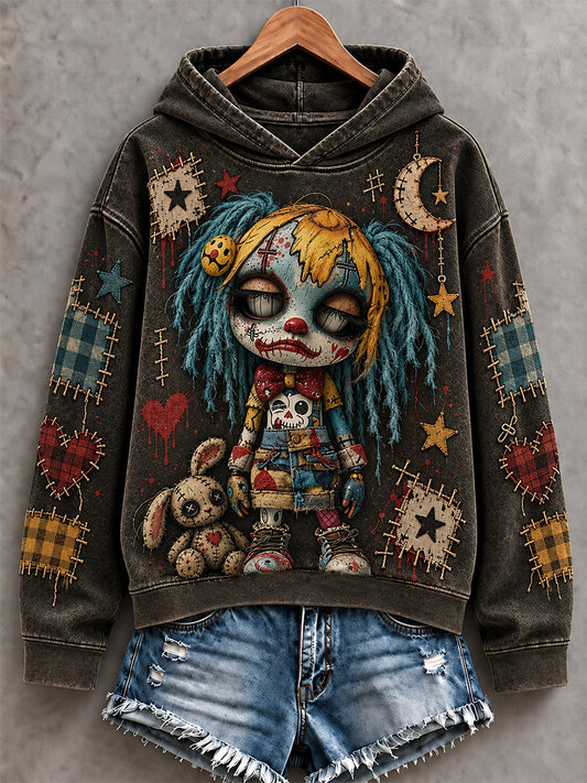 Women's Halloween Creepy Dolls Patchwork Print Casual Hoodie