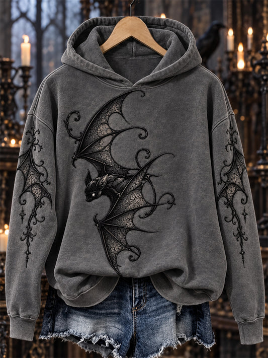 Women's Halloween Gothic Bat Art Print Hoodie